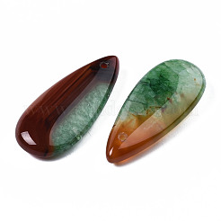 天然ブラジルの瑪瑙ペンダント  染め＆加熱  ティアドロップ  グリーン  39~40x17~18x6~7mm  穴：1.5mm&nbsp;G-S364-099B