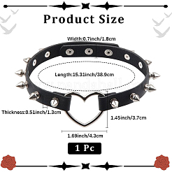 Adjustable Adjustable Gothic PU Leather Alloy Spike Rivet Heart Choker Necklaces for Women&nbsp;NJEW-WH20816-006P-B