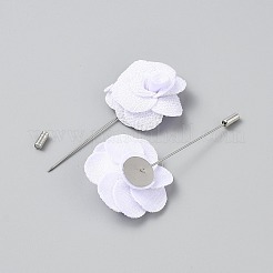 花のポリエステルブローチ  バックパックの衣類用のプラチナメッキ真鍮バッジ  ホワイト  87x39x21mm&nbsp;JEWB-WH20006-01G