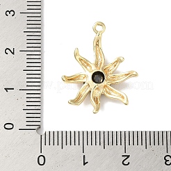真鍮製マイクロペンダントとガラス製ペンダント  18KGP本金メッキ  花  ブラック  23x18x4mm  穴：1.2mm&nbsp;KK-U013-05G