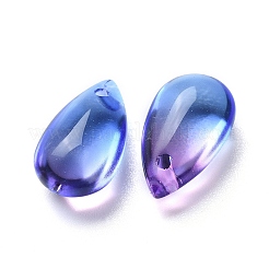 クリアガラスチャーム  染め＆加熱  ティアドロップ  ドジャーブルー  13.5x8x5.5mm  穴：1mm&nbsp;X-GLAA-O017-01H