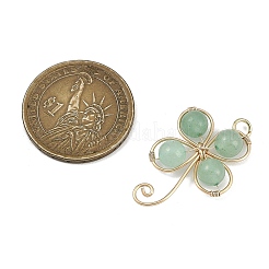 Copper Wire Wrapped Natural Green Aventurine Shamrock Pendants&nbsp;PALLOY-JF02945-02