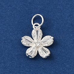 スターリングシルバーのクリアキュービックジルコニアフラワーチャーム925個  丸カン付き  銀  13.5x11.5x3.5mm  穴：3.5mm&nbsp;STER-K184-01S