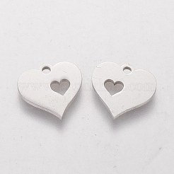 変色しない304ステンレススチールチャーム  空白タグのスタンプ  ハートとハート  ステンレス鋼色  12.5x12.5x1.2mm  穴：1mm&nbsp;X-STAS-Q201-T070