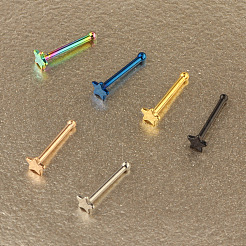 304ステンレススチール製スターノーズボーンリング  ゴールドカラー  7mm  ピン：0.8mm  ヘッド：3mm&nbsp;WGFF656-02