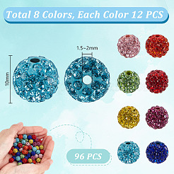96Pcs 8 Styles Pave Disco Ball Beads&nbsp;RB-GA0001-03