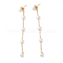 304ステンレススチールとプラスチックパールスタッドダングルイヤリング  ラウンド  ゴールドカラー  90x6mm&nbsp;EJEW-Q386-02B-G