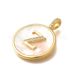 Rack Plating Brass Micro Pave Clear Cubic Zirconia Pendants with Shell&nbsp;KK-M309-42G-Z