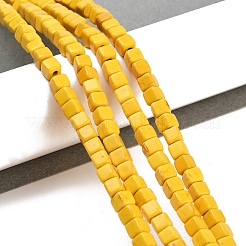 合成ターコイズビーズ連売り  染め  キューブ  ゴールド  4x4x4mm  穴：1mm  約95個/連  15.75インチ&nbsp;X-TURQ-G108-4x4mm-06