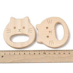 天然ブナ材の連結リング  マクラメ木製リング  猫の形  バリーウッド  66x66x10mm&nbsp;WOOD-I017-11