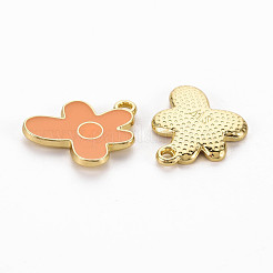 ラックメッキライトゴールドアロイエナメルペンダント  カドミウムフリー＆鉛フリー  花  ダークオレンジ  17x16x2mm  穴：1.6mm&nbsp;ENAM-Q444-013E-RS