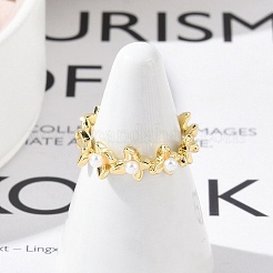Flower Brass Open Cuff Rings for Women&nbsp;RJEW-R011-09G-01
