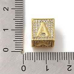 Brass Cubic Zirconia Cube European Beads&nbsp;KK-Q818-01A-G