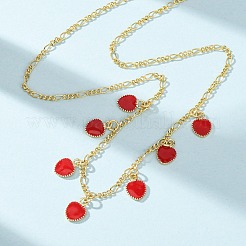 Valentine's Day Brass Enamel Red Heart Pendant Necklaces for Women&nbsp;NJEW-A071-13A-G