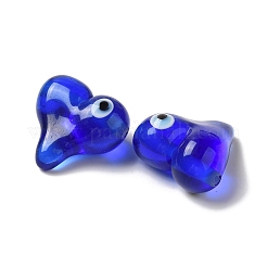 手作りランプワークビーズ  ナザールボンジュウ付きハート  ライトブルー  18x18x9mm  穴：1.8mm&nbsp;LAMP-U001-02I