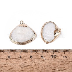 電気メッキ天然貝殻ペンダント  貝殻の形のチャーム  鉄製のループと真鍮製の金具付き  ホワイト  ライトゴールド  16~23x18~25x5~8mm  穴：1.2~1.6mm&nbsp;SSHEL-Q100-10KCG
