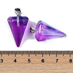塗装ガラスペンダントスプレー  プラチナ鉄ループ付き  コーン  パープル  26.5x15.5x13.5mm  穴：7.5mm&nbsp;GLAA-Z007-03F