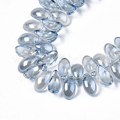 メッキガラスビーズ連売り  パール光沢メッキ  葉  ライトスチールブルー  6x12.5x4.5mm  穴：0.9mm  約100個/連  14.17インチ〜15.35インチ（36~39cm）&nbsp;EGLA-S188-26-A01
