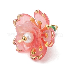 ガラスの花のペンダント  アクリルビーズと真鍮のループ付き  ゴールドカラー  ミックスカラー  20~21x18~18.5mm  穴：2.2~2.5mm&nbsp;PALLOY-MZ01180