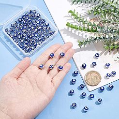 100個のccbプラスチックビーズ  両面エナメル付き  ナザールボンジュウ付きフラットラウンド  プラチナ  8x5mm  穴：1.5mm&nbsp;FIND-NB0003-11A