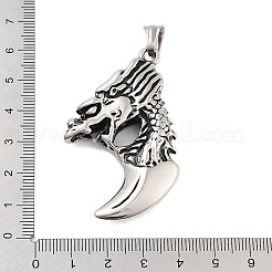 レトロな304ステンレススチールの大きなペンダント  ドラゴンチャーム  アンティークシルバー  57.5x34.5x7.5mm  穴：5x7mm&nbsp;STAS-I205-29AS