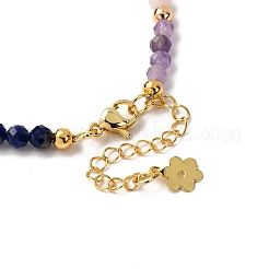 女性用天然真珠と宝石ビーズのブレスレット  ラウンド  真鍮のパーツと  7-5/8インチ（19.4cm）&nbsp;BJEW-JB12366