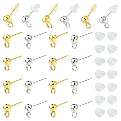40個 2色 304ステンレススチールスタッドピアス金具  ループとプラスチック製のピアスキャッチ付き  ラウンド  ゴールデン＆シルバー  15x7x4mm  穴：1.7mm  ピン：0.8mm  20個/カラー&nbsp;STAS-FS0001-57