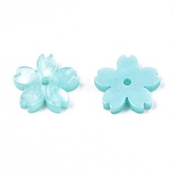 不透明なアクリルビーズ  さくら  アクアマリン  10.5x11x2mm  穴：1.2mm&nbsp;X-SACR-S273-31D
