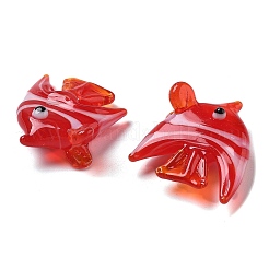 手作りランプワークビーズ  穴がない  魚  レッド  21x23x10mm&nbsp;LAMP-P067-01