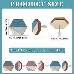 12Pcs 3 Colors Ethnic Style Wood Stud Earrings&nbsp;EJEW-SC0001-68
