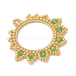 ガラスシードビーズの花のペンダント  ガラスと鉄  18KGP本金メッキ  多面カット  ライムグリーン  39.5~40x43x3.5mm  穴：3.5mm&nbsp;PALLOY-MZ01237-02
