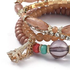 Alloy Rhinestone Cup Chain & Multi-layered Stretch Bracelets Sets&nbsp;BJEW-H533-03B