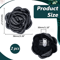 ポリエステル製シューズバックルクリップ2個  鉄のクリップ付き  花  グレー  56x58x30mm&nbsp;AJEW-ME0001-45B