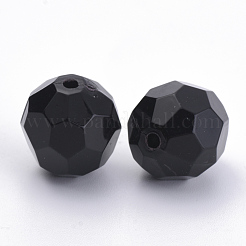 不透明なアクリルビーズ  多面カット  ラウンド  ブラック  10x10mm  穴：1.5mm  約920個/500g&nbsp;SACR-S300-05E-02