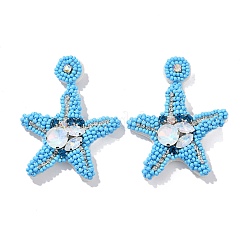 Starfish Glass Seed Beads Dangle Stud Earrings&nbsp;EJEW-S273-03