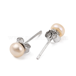 Natural Pearl Round Bead Stud Earrings&nbsp;EJEW-E298-01A-02P