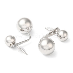 Rack Plating Brass Round Ball Front Back Stud Earrings&nbsp;EJEW-Q766-01P