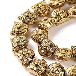 電気めっき合成非磁性ヘマタイト ビーズ 連売り  虎の頭  黄金メッキ  11.5x11.5x7.5mm  穴：1.2mm  約35個/連  15.55''（39.5センチメートル）&nbsp;G-Q174-04A