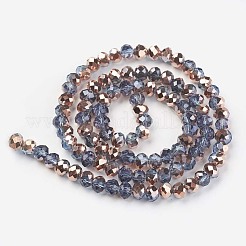電気メッキ透明ガラスビーズ連売り  半分銅メッキ  多面カット  ロンデル  スチールブルー  3.5x3mm  穴：0.4mm  約113~118個/連  31~33cm&nbsp;EGLA-A034-T3mm-N18