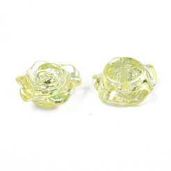 透明なアクリルビーズ  虹色メッキ  花  シャンパンイエロー  18~18.5x19x7mm  穴：1.6mm&nbsp;TACR-N006-64E