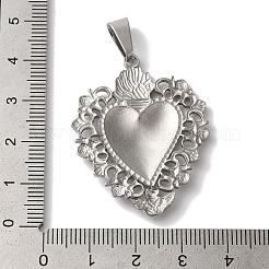 変色しない304ステンレススチールペンダント  ハートチャーム  ステンレス鋼色  40x31x3mm  穴：9x5mm&nbsp;STAS-L081-038P
