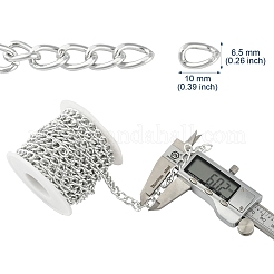 アルミツイストカーブチェーン  溶接されていない  スプールで  銀  10x6.5x1.8mm  約16.4フィート（5m）/ロール&nbsp;CHA-YW0001-01S