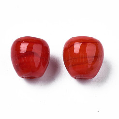 手作りランプワークビーズ  りんご  レッド  10x9.5~10mm  穴：1.5~1.8mm&nbsp;X-LAMP-N029-006