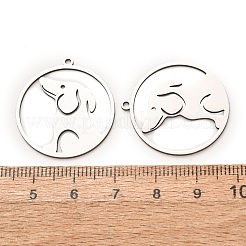 ステンレスペンダント201個  犬のチャームが付いた丸い形  レーザー切断  切り取る  ステンレス鋼色  27x25x1mm  穴：1.5mm&nbsp;SA-CBA49C1-07P