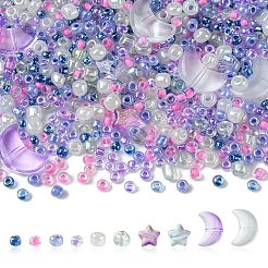12Pcs 4 Style Moon & Star Transparent Spray Painted Glass Beads&nbsp;GLAA-FS0001-67