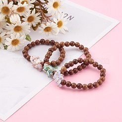 Round Natural Wood Beads Stretch Bracelets Sets&nbsp;BJEW-JB06000
