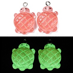 グラデーションカラーと光沢のある不透明樹脂ペンダント  暗闇で光る  カメ  鮭色  26x16x7mm  穴：2mm&nbsp;RESI-S011-01D