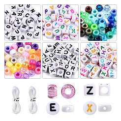 3箱 DIY アクリルビーズブレスレット作成キット  ロンデル＆フラットラウンド＆キューブ  ミックスカラー  6x6x7~9x3.5~6mm  穴：1.5~4mm&nbsp;DIY-YW0013-02