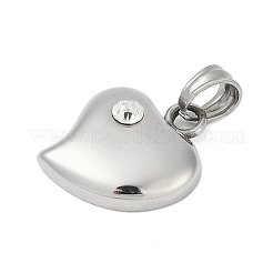 304ステンレススチールクリスタルラインストーンペンダント  ハートチャーム  ステンレス鋼色  21.5x18.5x6.5mm  穴：6.5x4.5mm&nbsp;STAS-Z097-23P