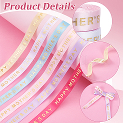 6 Rolls 6 Colors Gold Stamping Happy Mother's Day Polyester Printed Ribbons&nbsp;OCOR-PH0004-40
